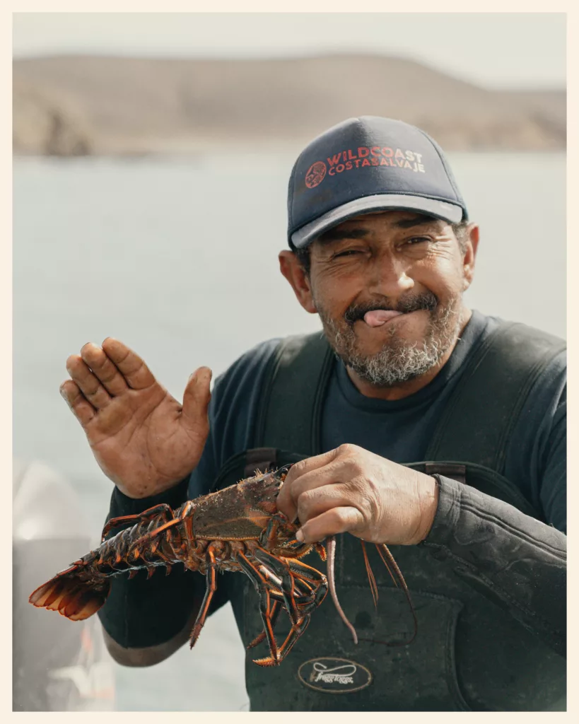 Omar, pêcheur rencontré sur la Baja Divide, montre une langouste